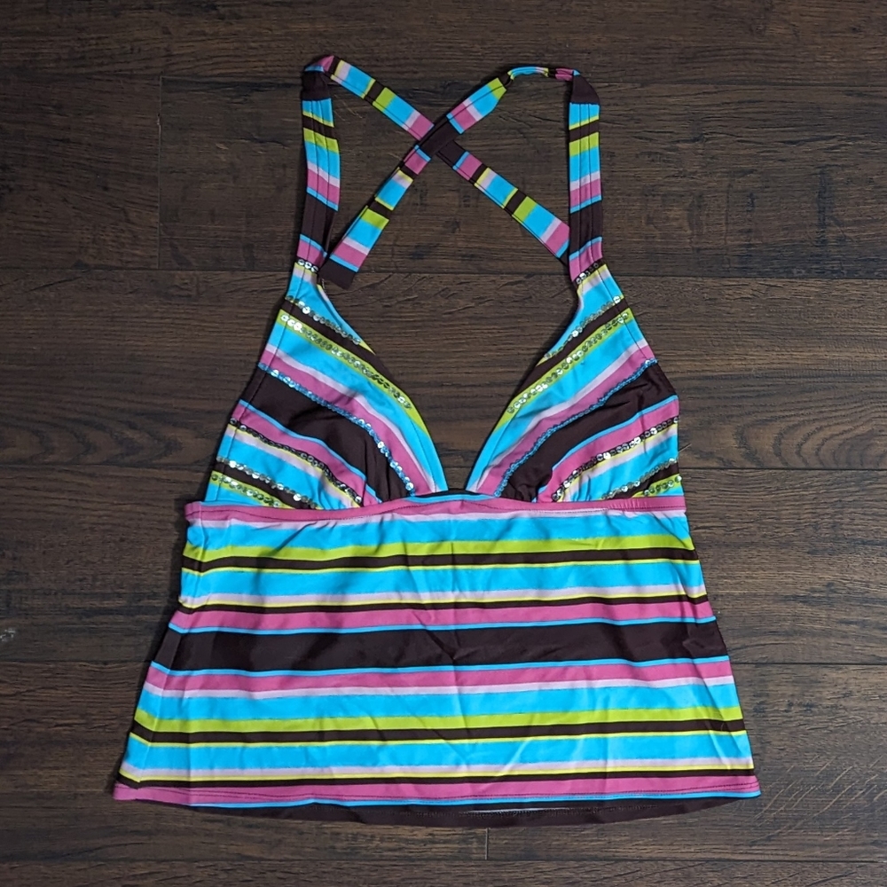 VM Swimsuit Tankini Halter Striped Top X-Large